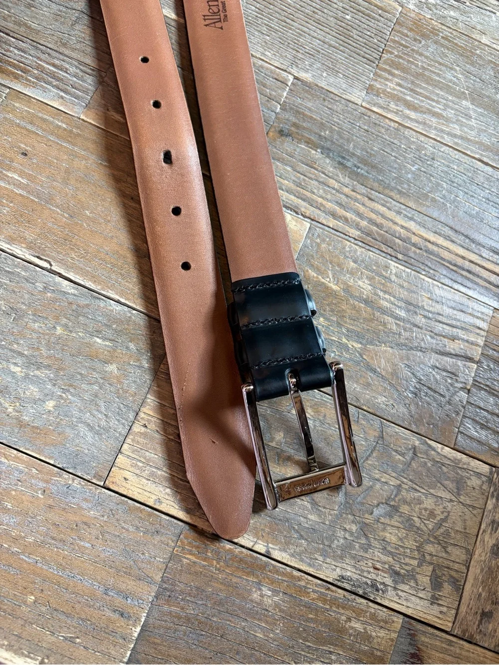 Allen Edmunds Polished Cobber Black Leather Belt